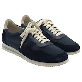 Brunello Cucinelli-Brunello Cucinelli Panelled Lace-Up Sneakers in Navy Blue Suede-Blue,Navy blue