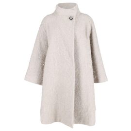 Carolina Herrera A-line Long Coat in Beige Wool Beige