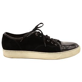 Lanvin Baskets Vernies Cap Toe en Daim Noir Noir