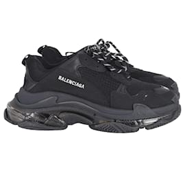 Balenciaga-Balenciaga Triple S Clear Sole Sneakers in Black Polyester-Black