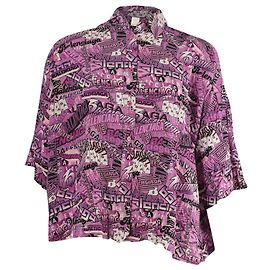 Balenciaga Camisa de botões com logo estampado gráfico em seda roxa Roxo