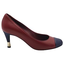 Chanel-Chanel Two-Tone Toe Cap Pumps in Red Leather-Red