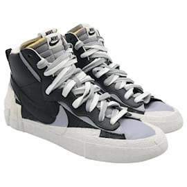 Autre Marque-Nike x Sacai Blazer Mid Sneakers aus schwarzem grauem Leder-Schwarz