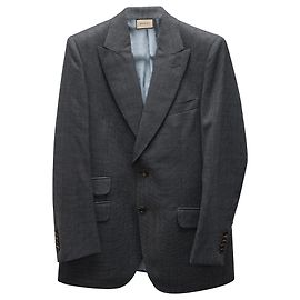 Gucci Embroidered Privilegium Perpetuum Blazer in Grey Wool Grey