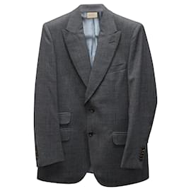Gucci-Gucci Embroidered Privilegium Perpetuum Blazer in Grey Wool-Grey