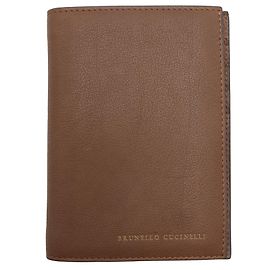 Brunello Cucinelli Bifold Pass-/Kartenetui aus braunem Leder Braun Beige