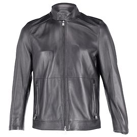 Hugo Boss Zipped Biker Jacket in Black Leather Black