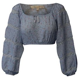 LoveShackFancy Albertina Crop Top mit Blumenmuster aus hellblauer Baumwolle Blau Hellblau