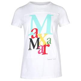 Max Mara-Maxmara Humor T-Shirt mit Logo-Print aus weißem Baumwolljersey-Weiß