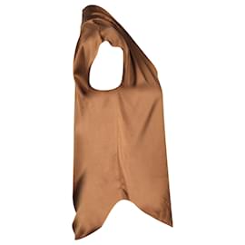 Theory-Theory Draped-neck Cap-Sleeve Top in Brown Silk-Brown