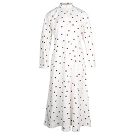 Ganni-Ganni Polka Dot Midi Dress in White Cotton-White