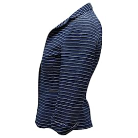 Akris-Akris Striped Cropped Jacket in Blue Cotton-Blue