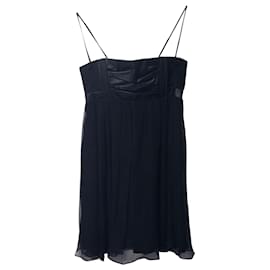 Maje-Vestido Maje con Cuerpo de Cuero en Seda Negra-Negro