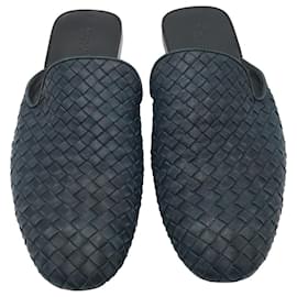 Bottega Veneta-Bottega Veneta Men Intrecciato Slides em couro azul-Azul