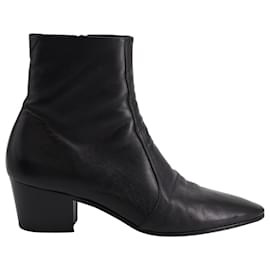 Saint Laurent-Saint Laurent Vassili Zipped Ankle Boots in Black Leather-Black