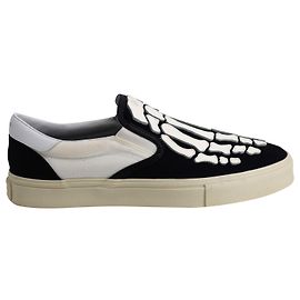 Amiri Skeleton Appliqué Slip On Sneakers in Black Canvas Black