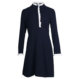 Sandro Paris Ruffle Trim Dress in Navy Blue Polyester Blue Navy blue