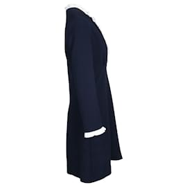 Sandro-Sandro Paris Ruffle Trim Dress in Navy Blue Polyester-Blue,Navy blue