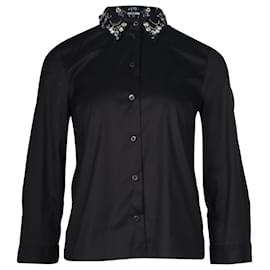 Prada-Camisa de algodón negro con cuello adornado de Prada-Negro