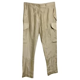 Alexander Mcqueen-Alexander McQueen pantalones militares de seda beige dorado-Beige,Dorado