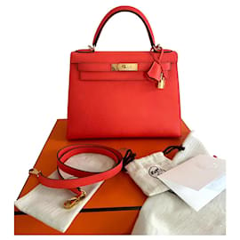 Hermès-Kelly 28 Sellier Epsom Rose Texas GHW-Pink