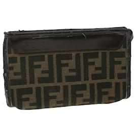 Fendi-FENDI Zucca Canvas Pouch Brown Black Auth bs2668-Brown,Black