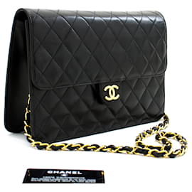 Chanel-CHANEL Chain Shoulder Bag Clutch Black Quilted Flap Lambskin Purse-Black