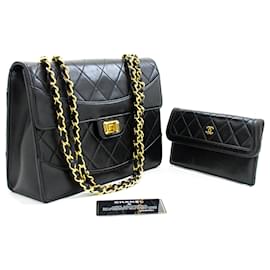 Chanel-CHANEL Vintage Classic Chain Shoulder Bag Black Quilted Flap Lamb-Black