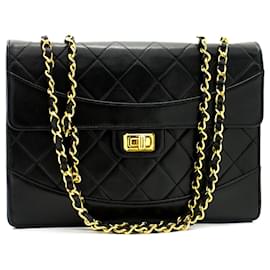 Chanel-CHANEL Vintage Classic Chain Shoulder Bag Black Quilted Flap Lamb-Black