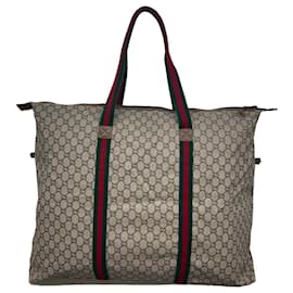 Gucci-GUCCI GG Plus Canvas WebSherry Line Boston Bag Beige Rouge Vert Auth3062-Rouge,Beige,Vert