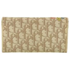 Christian Dior-Christian Dior Trotter Toile Broderie Long Portefeuille PVC Beige Auth3066-Beige