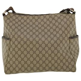Gucci-GUCCI GG Canvas Shoulder Bag PVC Leather Beige Auth ac1150-Beige