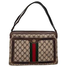 Gucci-GUCCI GG Canvas Web Sherry Line Shoulder Bag Beige Red Green Auth rd3523-Red,Beige,Green