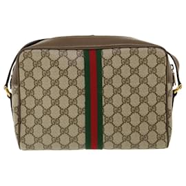Gucci-GUCCI GG Canvas Web Sherry Line Shoulder Bag Beige Red Green Auth ep229-Red,Beige,Green
