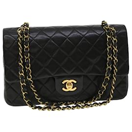 Chanel-Chanel Matelassé 25 Turn Lock Chain Shoulder Bag Lamb Skin Black CC Auth 32794a-Black