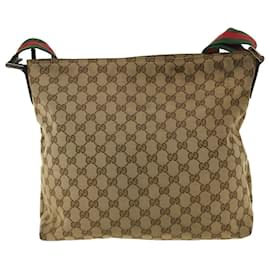 Gucci-GUCCI GG Canvas Web Sherry Line Shoulder Bag Beige Red Green Auth th3092-Red,Beige,Green