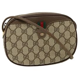 Gucci-GUCCI GG Canvas Web Sherry Line Shoulder Bag Beige Red Green Auth ep230-Red,Beige,Green