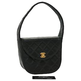 Chanel-CHANEL Matelasse Turn Lock Shoulder Bag Lamb Skin Black CC Auth bs2819a-Black
