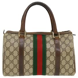 Gucci-GUCCI GG Canvas Web Sherry Line Hand Bag Beige Red Green Auth bs2665-Red,Beige,Green