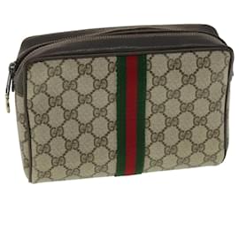 Gucci-GUCCI GG Canvas Web Sherry Line Clutch Bag PVC Beige Red Green Auth th3083-Red,Beige,Green