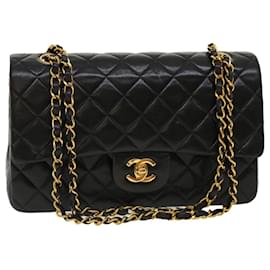 Chanel-Chanel Matelassé 25 Turn Lock Chain Shoulder Bag Lamb Skin Black CC Auth 32796a-Black