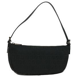 FENDI Zucchino Canvas Accessory Pouch Black Auth bs2798 Black