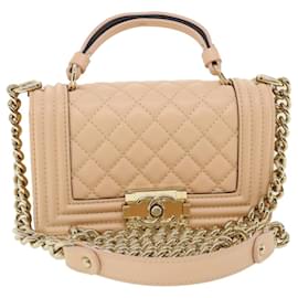Chanel-CHANEL Matelasse Boy Chanel Turn Lock Shoulder Bag Lamb Skin Pink CC Auth 32797a-Pink
