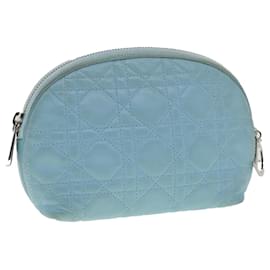 Christian Dior-Christian Dior Lady Dior Canage Pouch Lamb Skin Blue Auth am3267-Blue