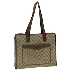 Gucci-GUCCI GG Canvas Web Sherry Line Tote Bag Beige Green Red Auth ti692-Red,Beige,Green