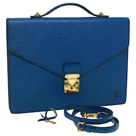 Louis Vuitton-LOUIS VUITTON Epi Porte Documents Bandouliere Business Bag Blue LV Auth ar8039b-Bleu,Autre