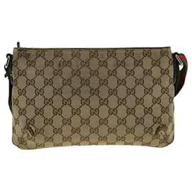 Gucci-GUCCI GG Canvas Web Sherry Line Shoulder Bag Beige Red Green Auth yt941-Red,Beige,Green