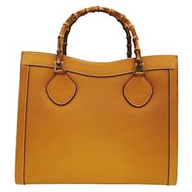 Gucci-Vintage Yellow Leather Princess Diana Bamboo Tote Bag-Yellow