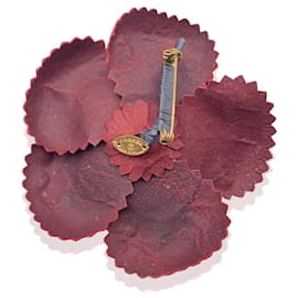 Chanel-Broche vintage en cuir rouge Camelia Camellia Flower Pin-Rouge