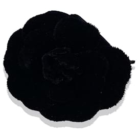 Chanel-Broche Vintage Black Velvet Camelia Camellia Flower Pin-Noir